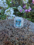 Platinum antique Aquamarine & Diamond estate ring