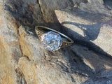 14k gold two tone European cut diamond solitaire antique estate ring.