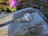 14k gold two tone European cut diamond solitaire antique estate ring.