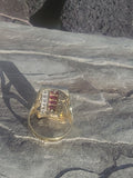 18k & platinum two tone estate Deco ruby & mine cut diamond ring
