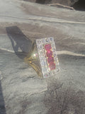 18k & platinum two tone estate Deco ruby & mine cut diamond ring