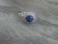 platinum Art Deco estate blue sapphire & diamond ring