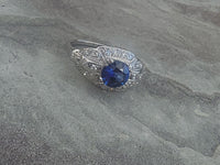 platinum Art Deco estate blue sapphire & diamond ring