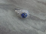 platinum Art Deco estate blue sapphire & diamond ring