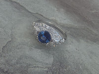 platinum Art Deco estate blue sapphire & diamond ring