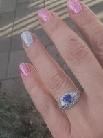 platinum Art Deco estate blue sapphire & diamond ring