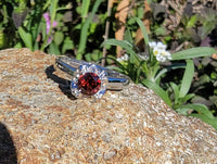 14k gold white garnet & diamond estate ring