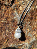 14k white gold pearl & diamond necklace pendant