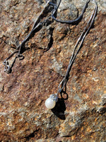 14k white gold pearl & diamond necklace pendant