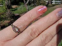 15ct gold two tone aquamarine, emerald & ruby estate Georgian ring