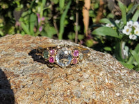 15ct gold two tone aquamarine, emerald & ruby estate Georgian ring