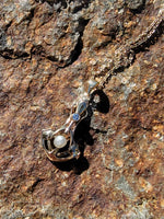 14k gold pearl & diamond Deco necklace pendant lavaliere