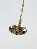10k gold & silver Victorian ruby OWL pendant necklace charm