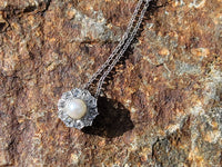 platinum top & 14k gold Edwardian pearl & diamond halo slide pendant necklace lavaliere
