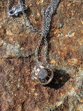 platinum top & 14k gold Edwardian pearl & diamond halo slide pendant necklace lavaliere