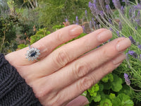 14k white gold blue sapphire & diamond estate ring