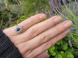 14k white gold blue sapphire & diamond estate ring