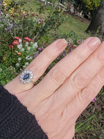 14k white gold blue sapphire & diamond estate ring