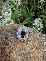 14k white gold blue sapphire & diamond estate ring