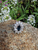 14k white gold blue sapphire & diamond estate ring