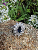 14k white gold blue sapphire & diamond estate ring