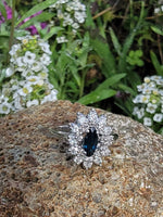 14k white gold blue sapphire & diamond estate ring