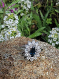 14k white gold blue sapphire & diamond estate ring