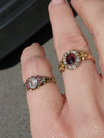 9ct gold Edwardian pearl & garnet halo ring - hallmarks