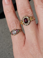 9ct gold Edwardian pearl & garnet halo ring - hallmarks