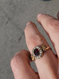 9ct gold Edwardian pearl & garnet halo ring - hallmarks