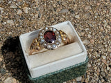 9ct gold Edwardian pearl & garnet halo ring - hallmarks