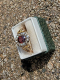 9ct gold Edwardian pearl & garnet halo ring - hallmarks