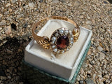 9ct gold Edwardian pearl & garnet halo ring - hallmarks