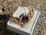 9ct gold Edwardian pearl & garnet halo ring - hallmarks