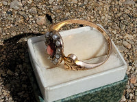 9ct gold Edwardian pearl & garnet halo ring - hallmarks