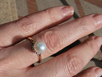 14k two tone gold 8mm pearl solitaire ring