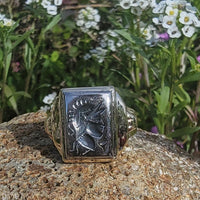 10k gold Deco hematite warrior Intaglio ring