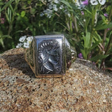 10k gold Deco hematite warrior Intaglio ring