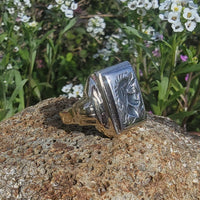 10k gold Deco hematite warrior Intaglio ring