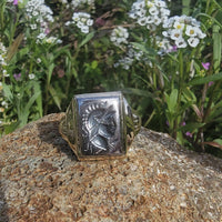 10k gold Deco hematite warrior Intaglio ring