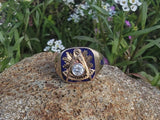 14k gold two tone Deco diamond & enamel Masonic ring - 1956
