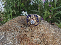 14k gold two tone Deco diamond & enamel Masonic ring - 1956