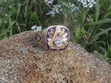 14k gold two tone Deco diamond & enamel Masonic ring - 1956