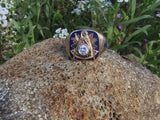 14k gold two tone Deco diamond & enamel Masonic ring - 1956