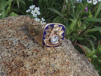 14k gold two tone Deco diamond & enamel Masonic ring - 1956