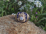 14k gold two tone Deco diamond & enamel Masonic ring - 1956