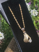 14k yellow gold golden hand diamond necklace pendant charm