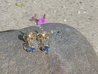 14k gold blue sapphire bezel stud earrings - .20ct tw