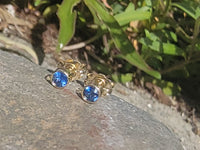 14k gold blue sapphire bezel stud earrings - .20ct tw
