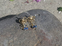 14k gold blue sapphire bezel stud earrings - .20ct tw